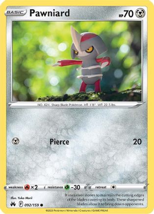 Pawniard (92) (92) 092 - Reverse Holofoil SWSH Crown Zenith - Common