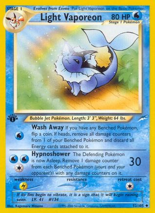 Light Vaporeon 052 - 1st Edition Neo Destiny - Uncommon