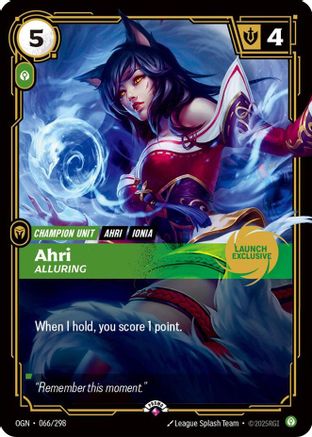 Ahri - Alluring (Launch Exclusive) (066/298) - Riftbound Promotional Cards